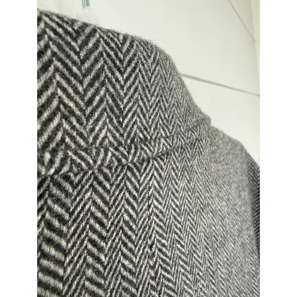 Gap Herringbone Wool Blend Topcoat MEN‎ Medium Grey Black Long Jacket Coat
